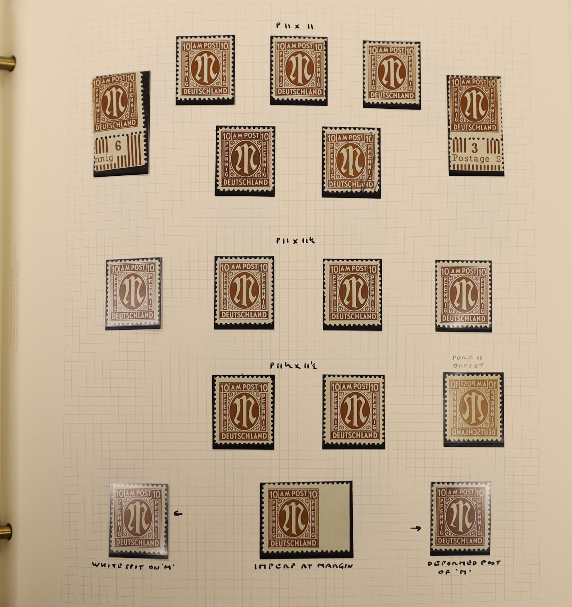 A collection of German Allied Occupation stamps in three albums with a range of Allied Military Posts including scarce perforations, mint blocks, varieties etc. some with certificates, Currency Reform Overprints, Baden,